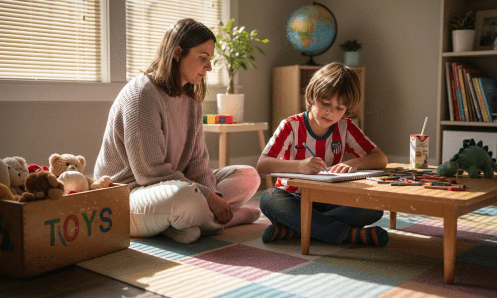 Child therapist and boy in office session