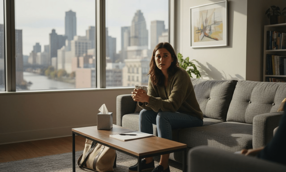 Nervous client waiting for therapy session