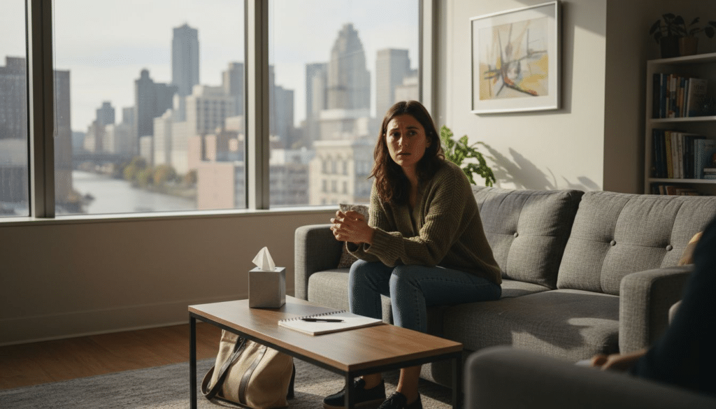 Nervous client waiting for therapy session