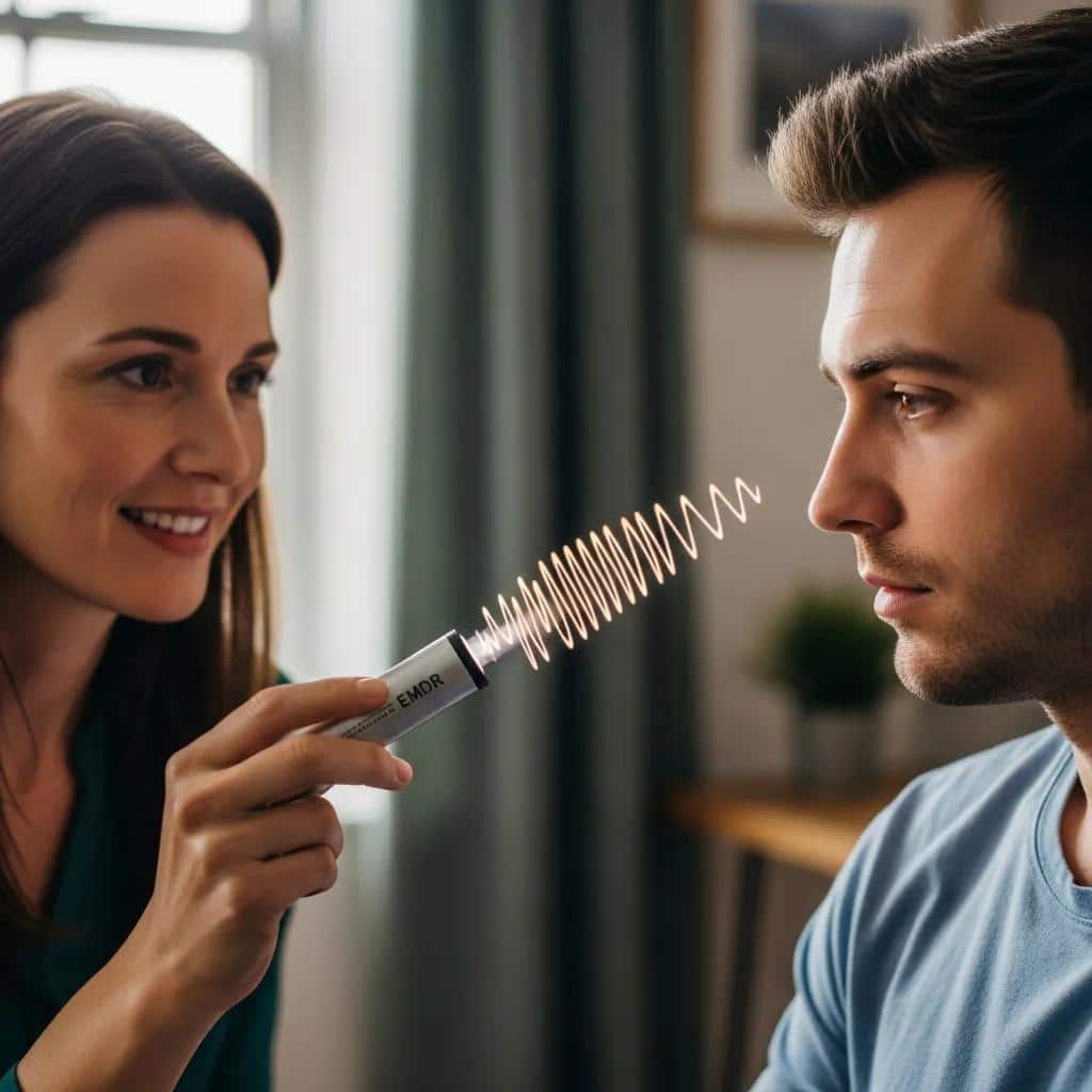 Therapist guiding a client through EMDR work in a collaborative session