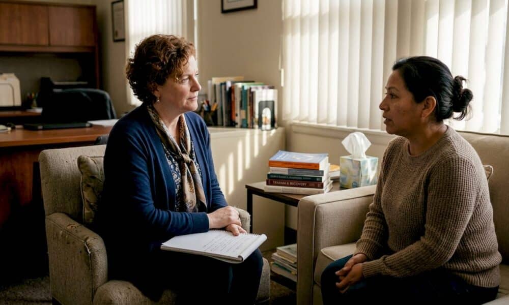 Therapist and client in Bergen County counseling office