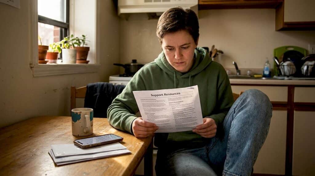 Young adult reading support resources at kitchen table