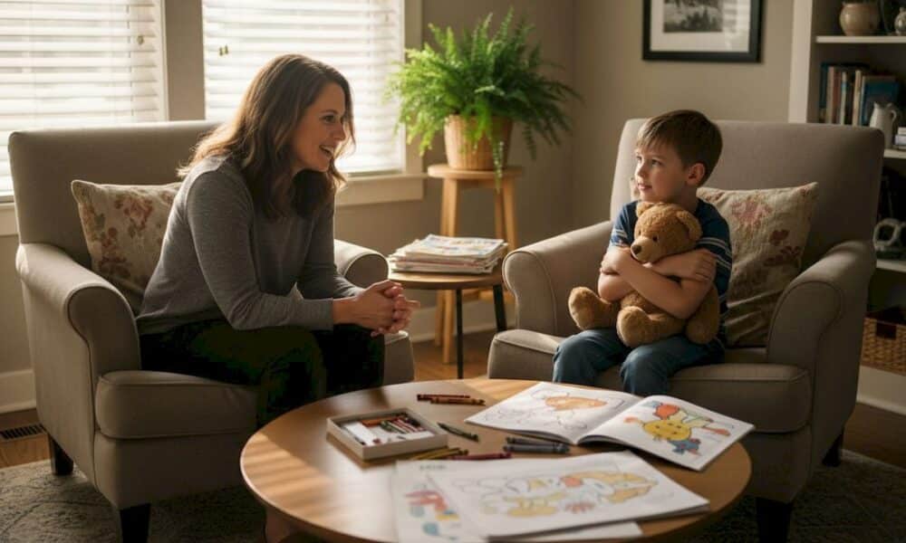 Therapist meeting child for first session