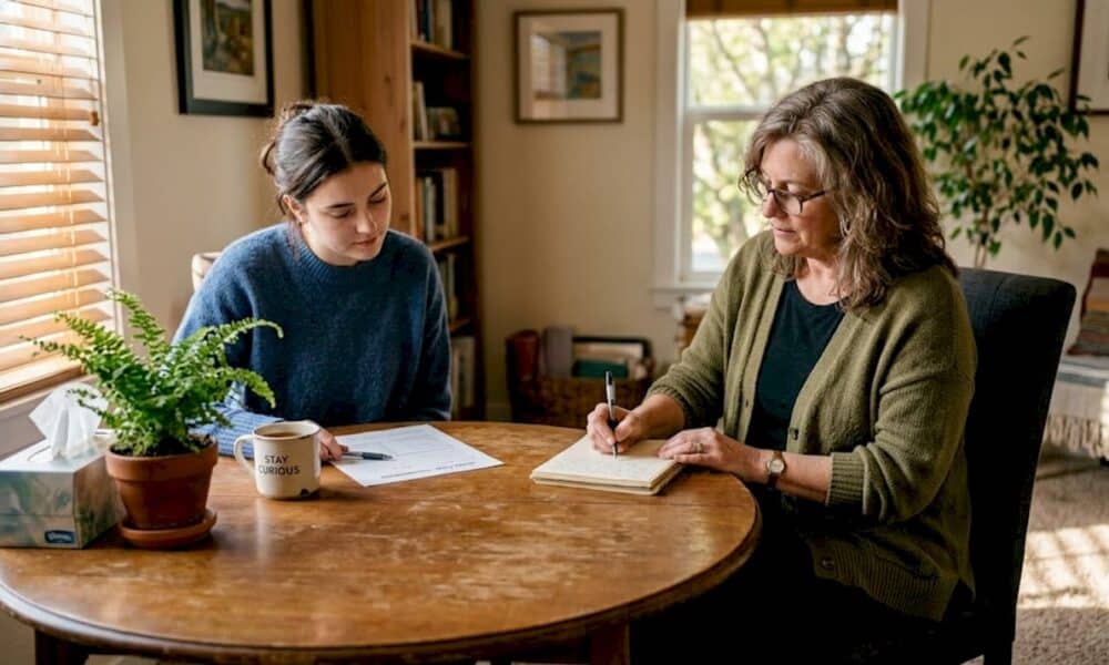 Therapist meeting with client at table