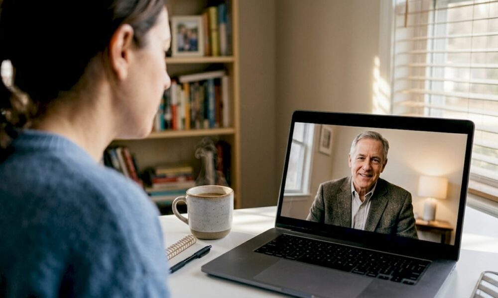 Woman in Bergen County at telehealth video session