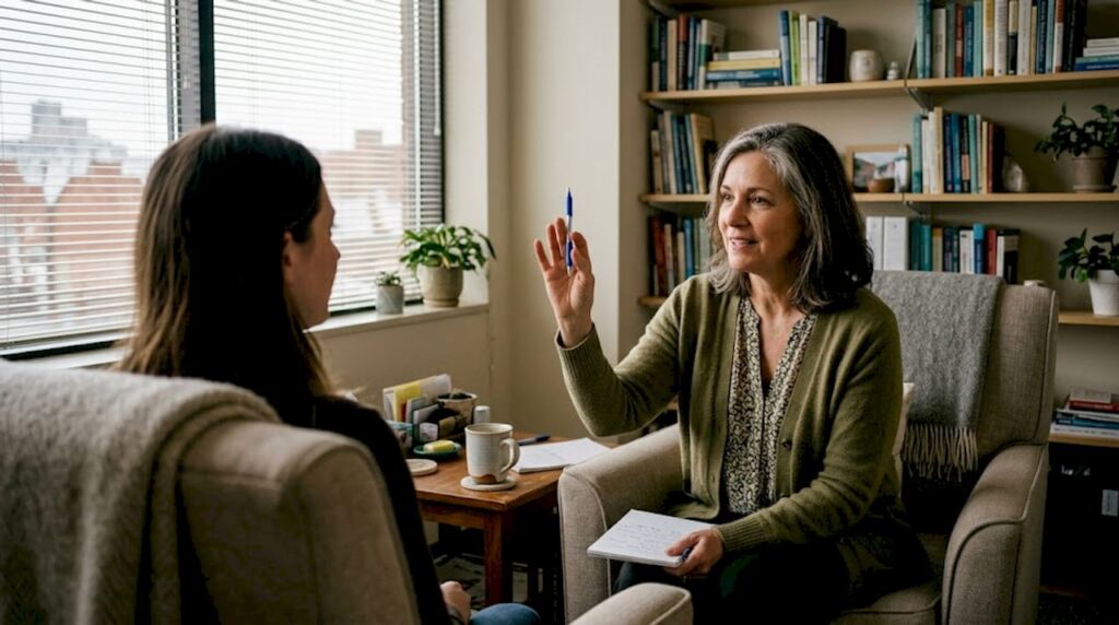 Therapist guiding client in EMDR session