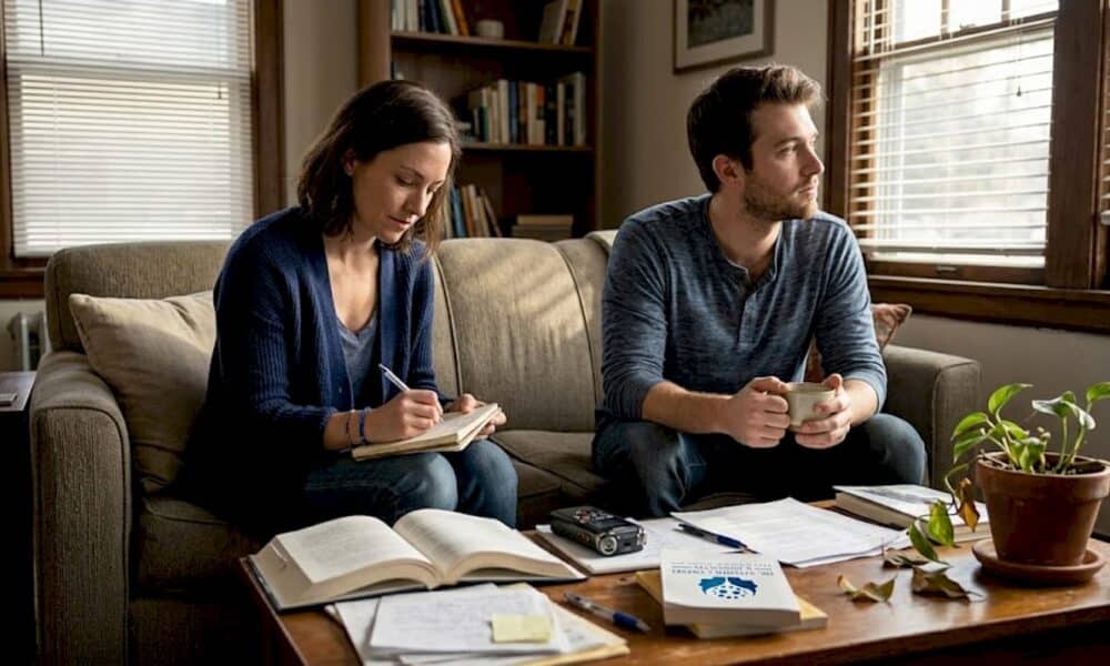 Two adults reflect quietly after conversation