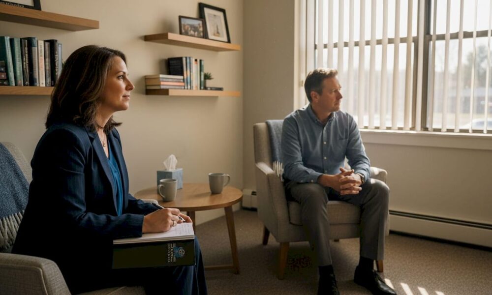 Therapist and client in counseling office