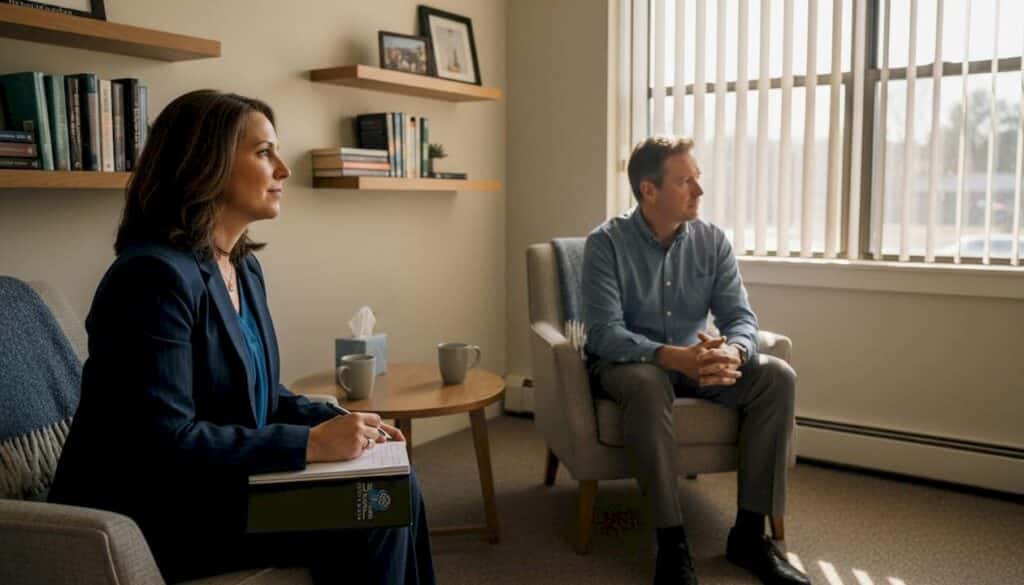 Therapist and client in counseling office