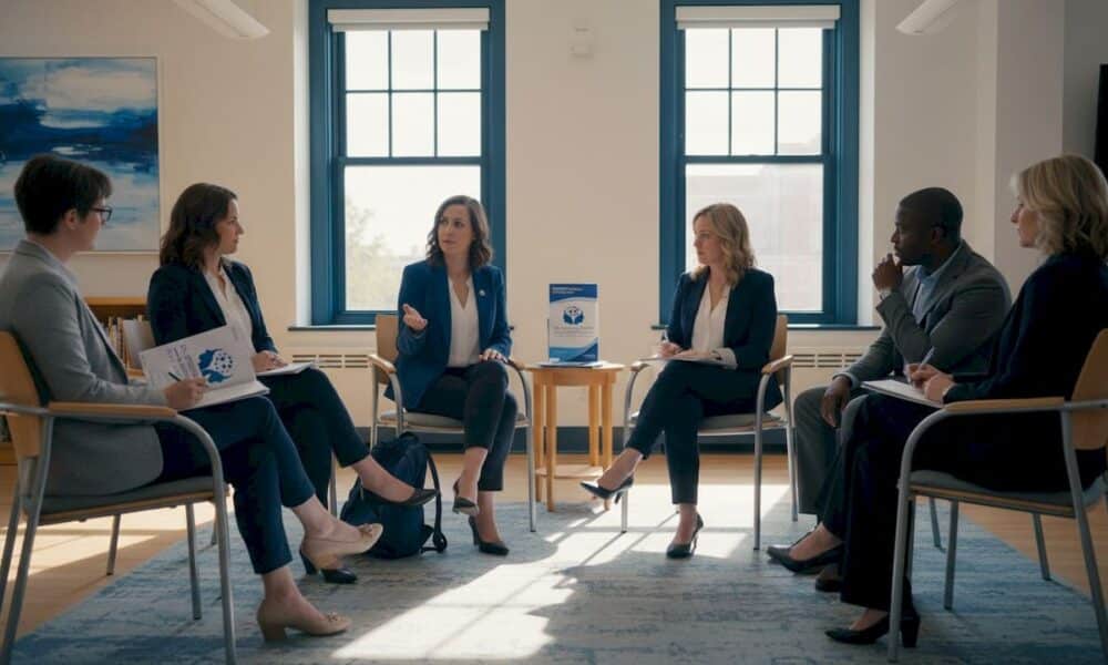 Group discussing in library meeting room