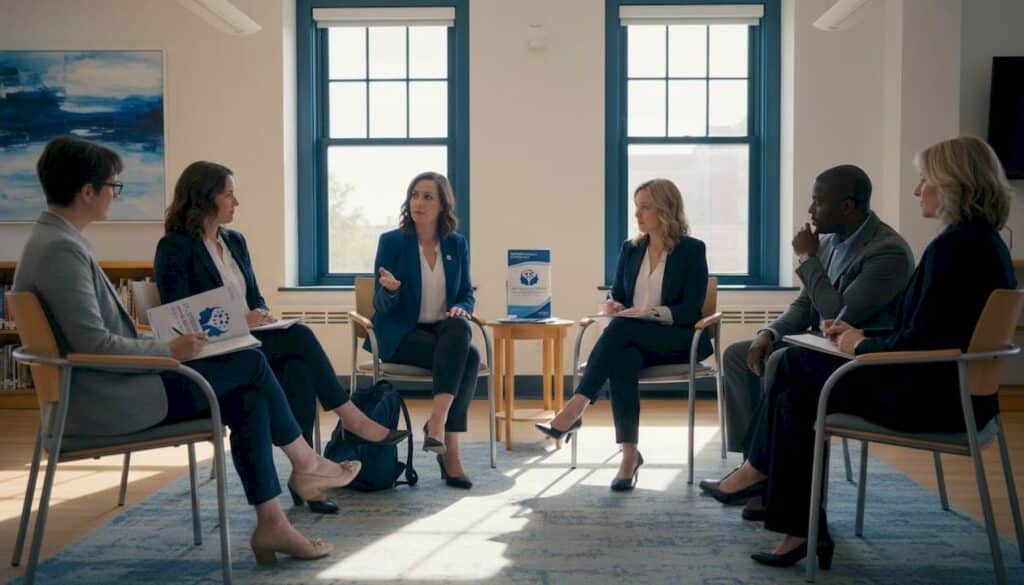 Group discussing in library meeting room