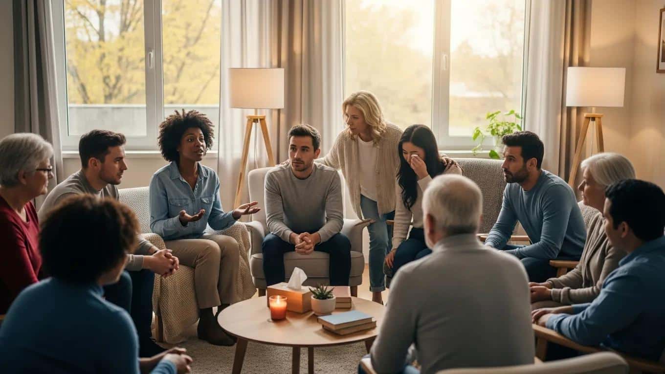 Group therapy session focused on support during gender transition, showcasing community and connection