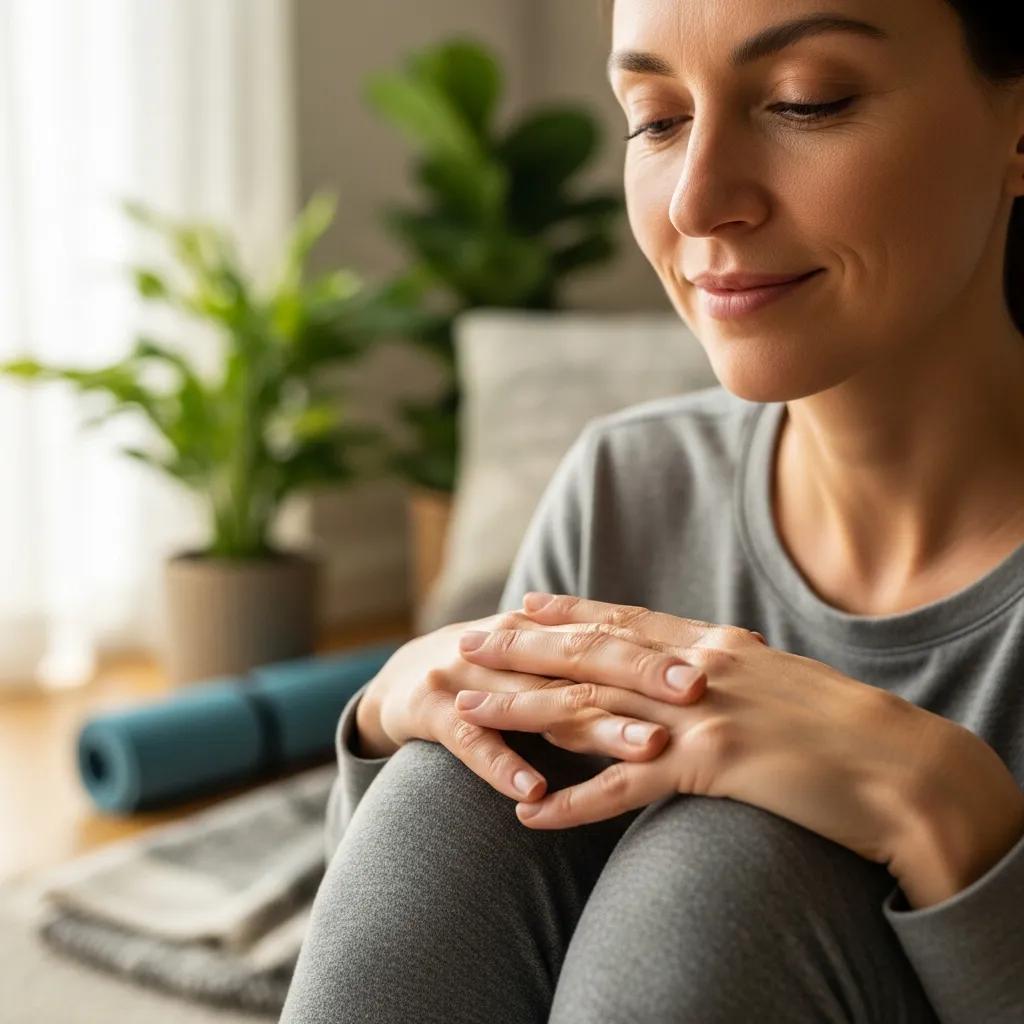 Person practicing box breathing in a comfortable indoor setting