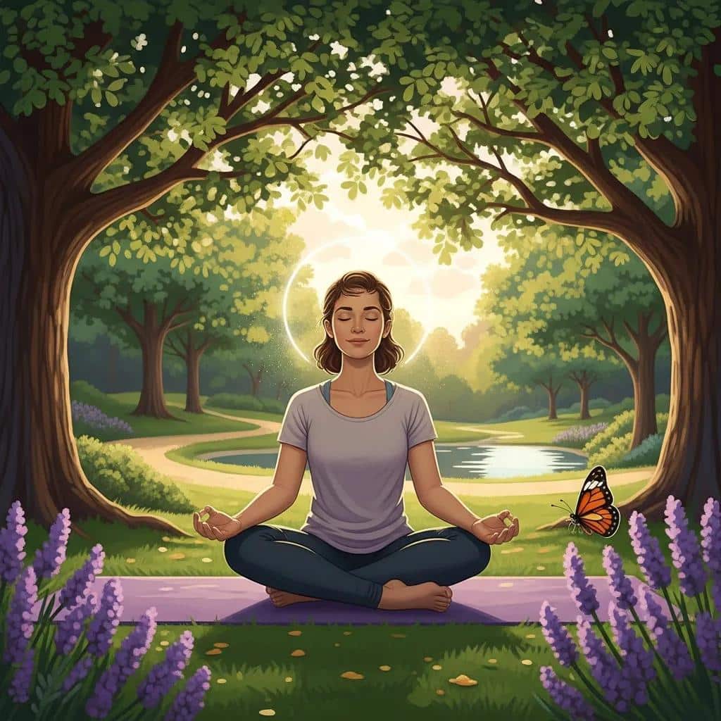 Individual practicing mindfulness in a tranquil outdoor setting