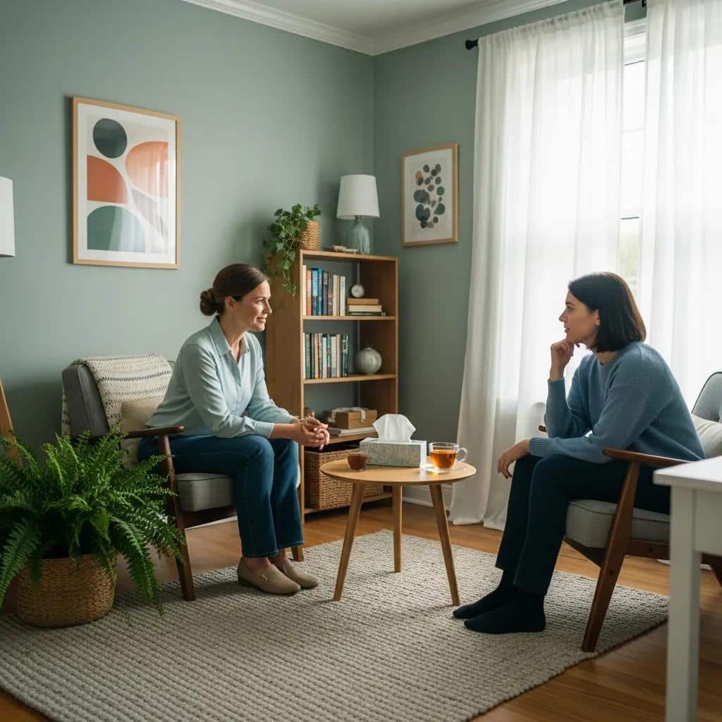 Therapist and client working on healing from shame in a confidential session