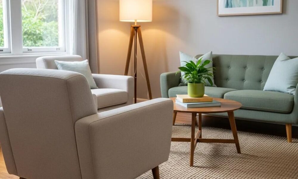 Welcoming therapy room designed for individual counseling sessions