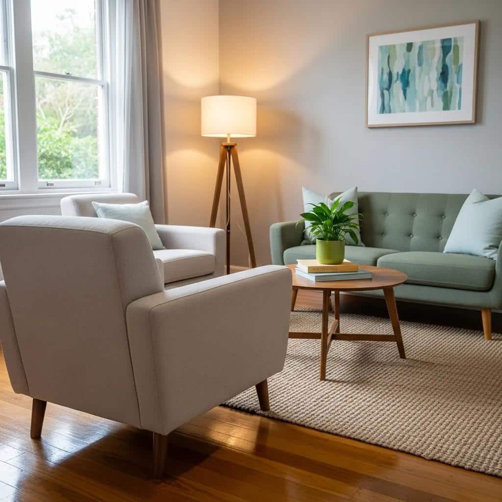 Welcoming therapy room designed for individual counseling sessions