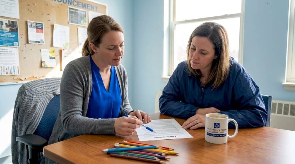 Educator and parent reviewing consent worksheet