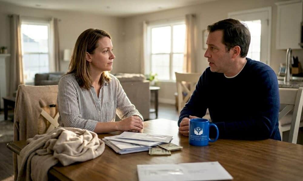 Woman listening during tense home conversation
