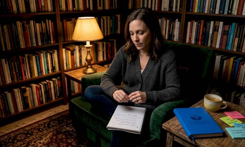 Woman reflecting in apartment living room