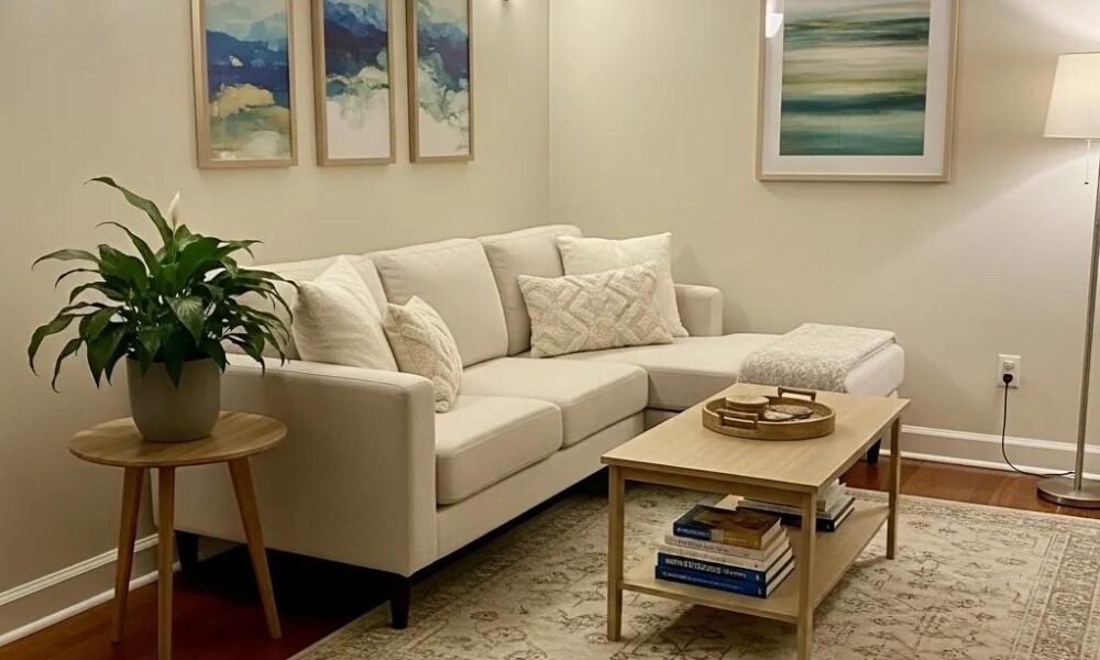 Therapy room designed for anxiety treatment with calming decor and comfortable seating