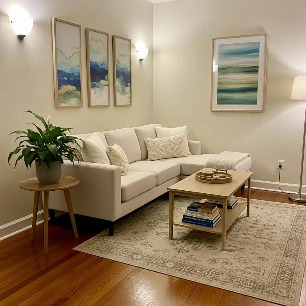 Therapy room designed for anxiety treatment with calming decor and comfortable seating
