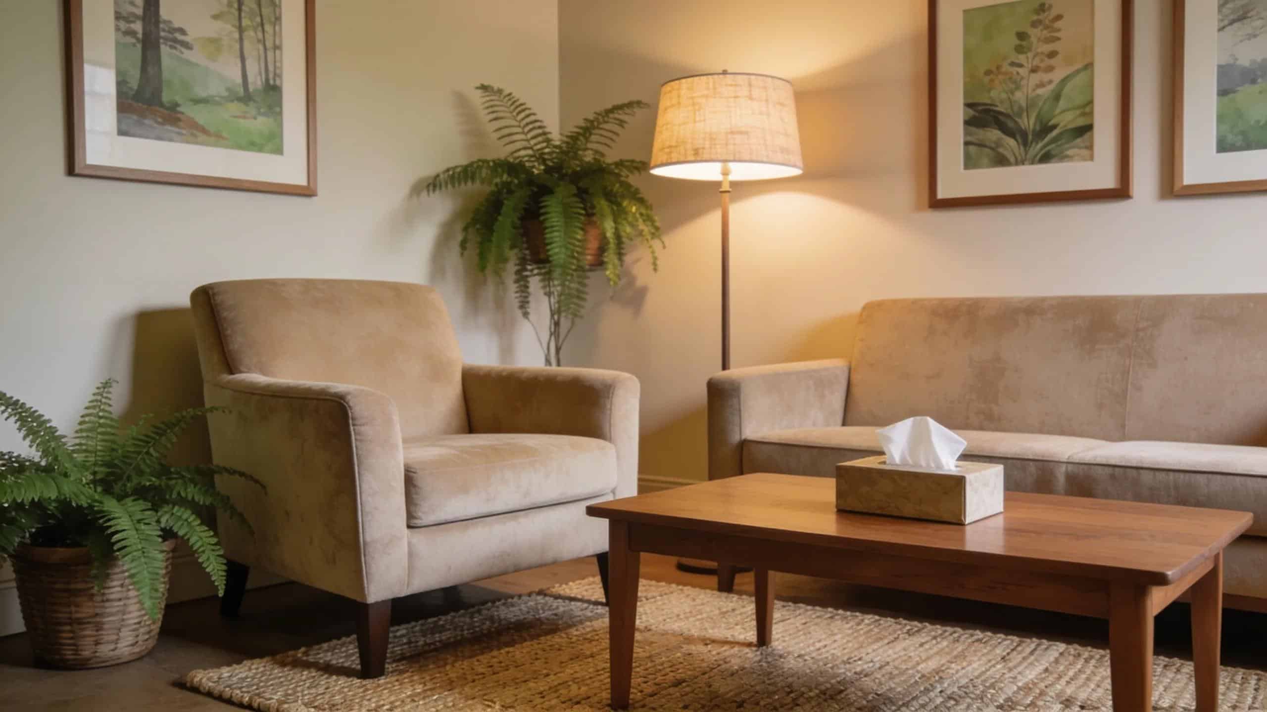 Therapist's office setting promoting professional bereavement counseling