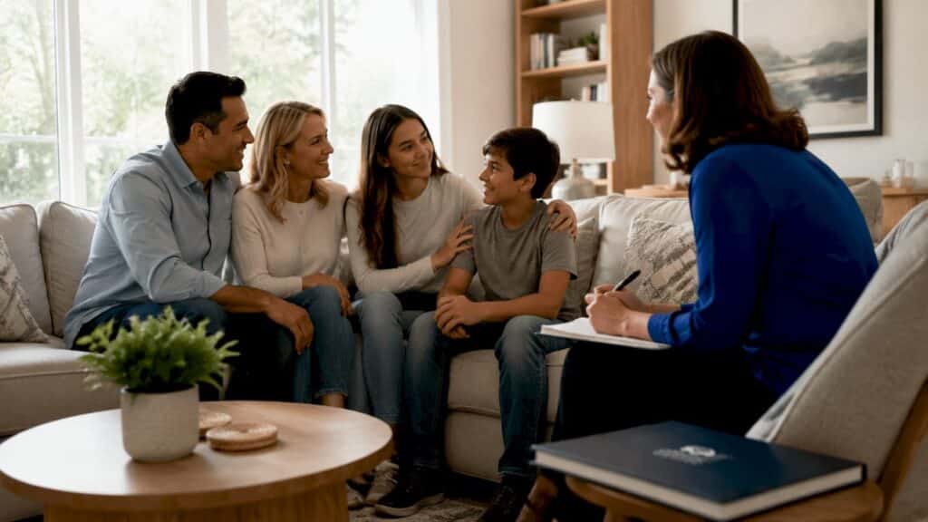 Family counselor conducting therapy session
