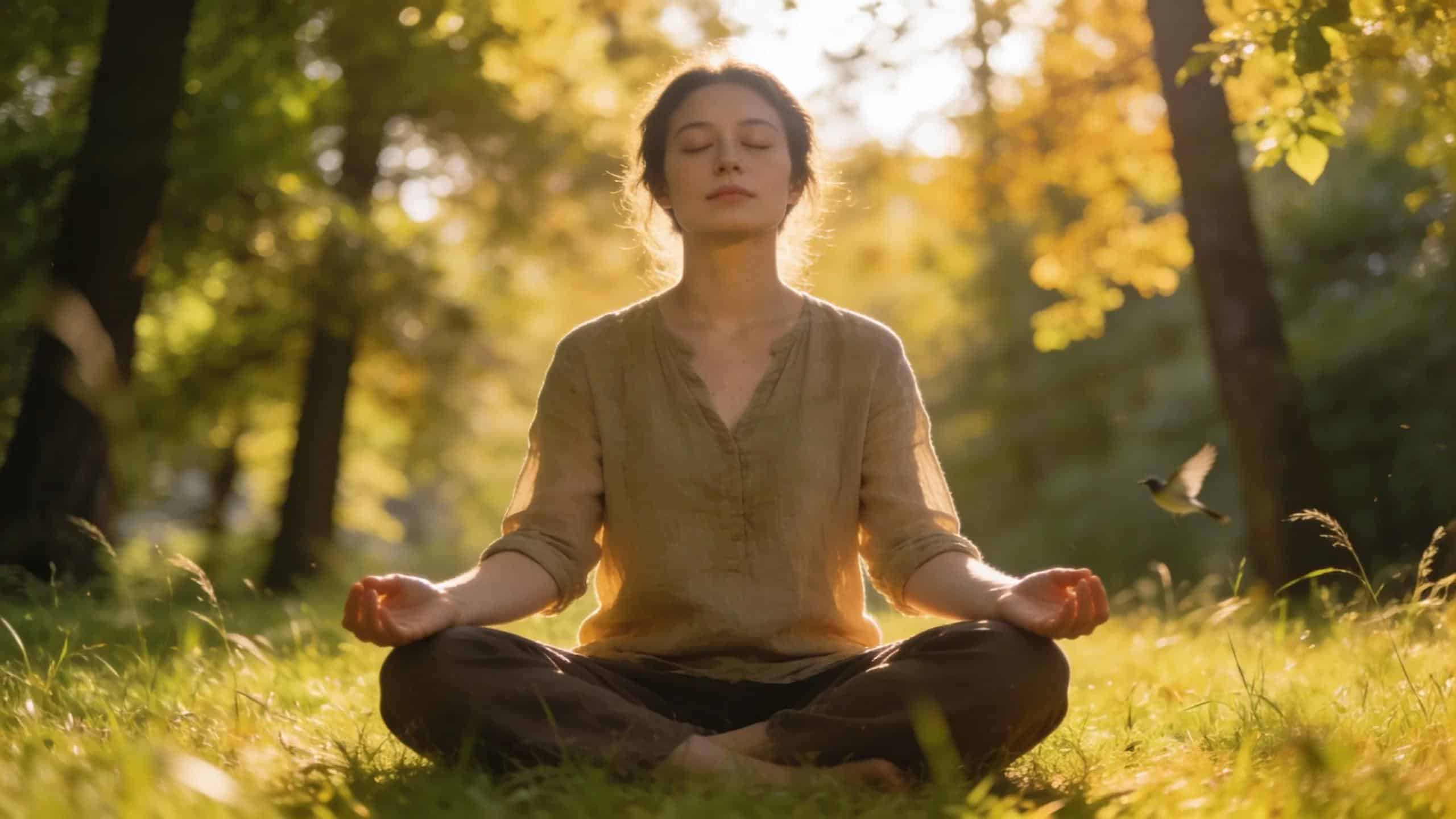 Individual practicing mindfulness in nature to support grief recovery