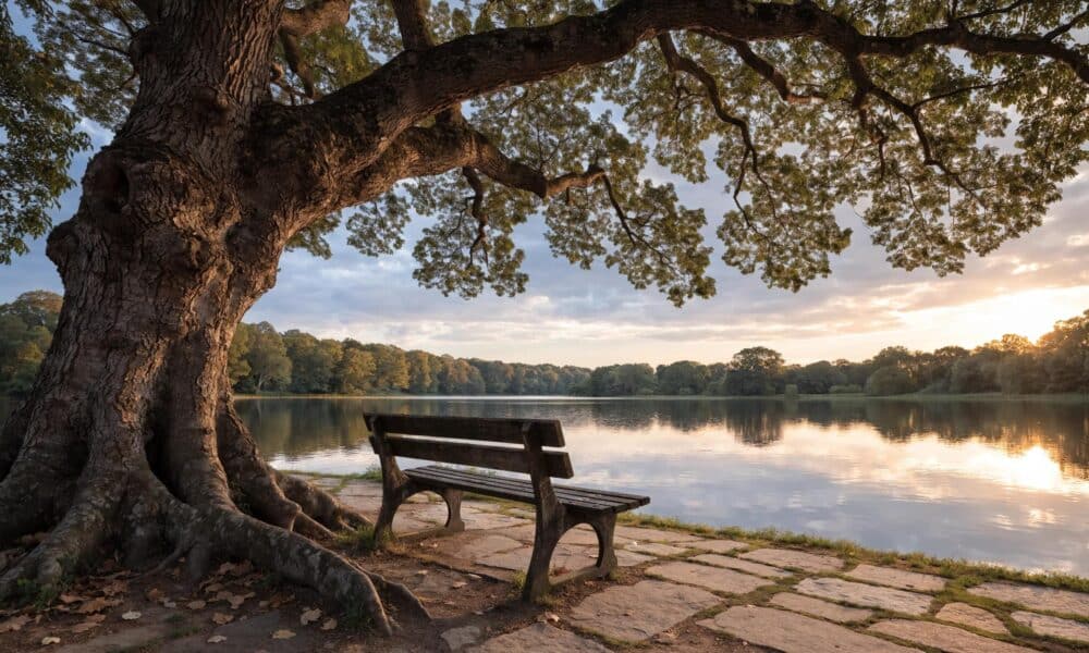 Peaceful park scene representing solace and healing after loss