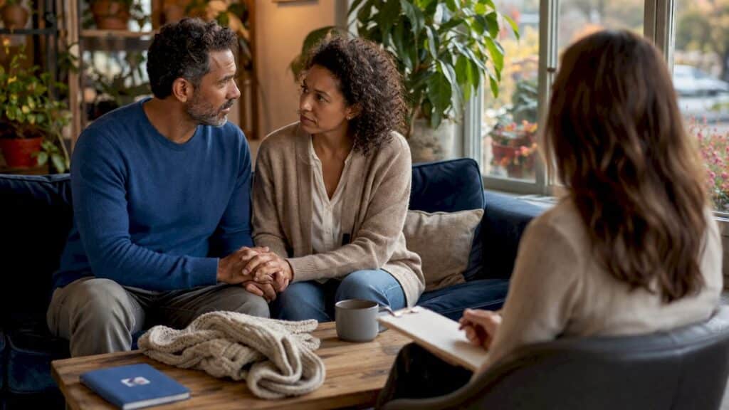 Couple attending marriage counseling session