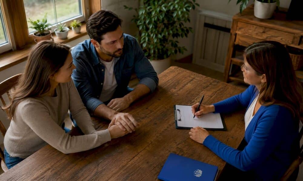 Couple in marriage counseling session with therapist