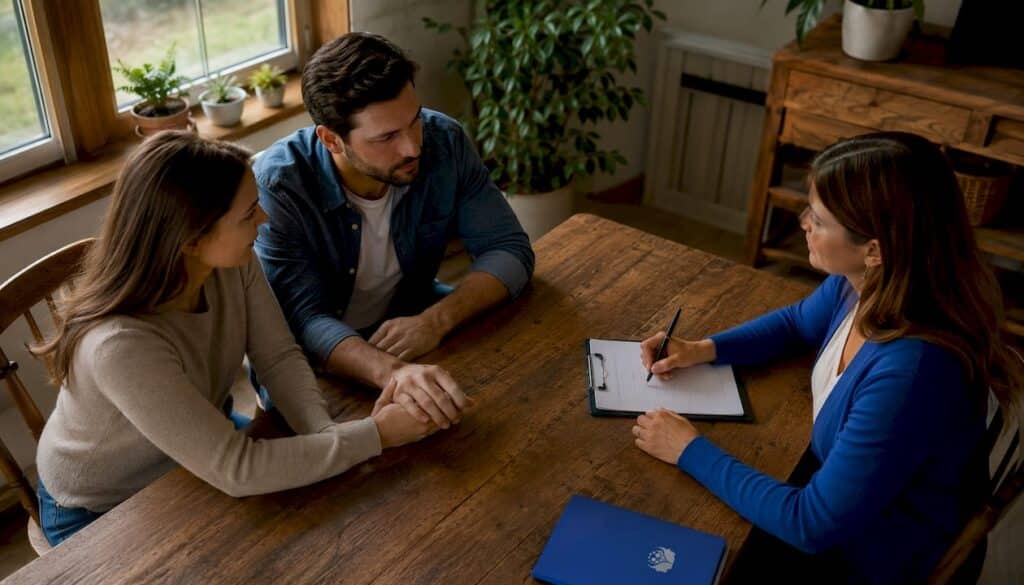 Couple in marriage counseling session with therapist