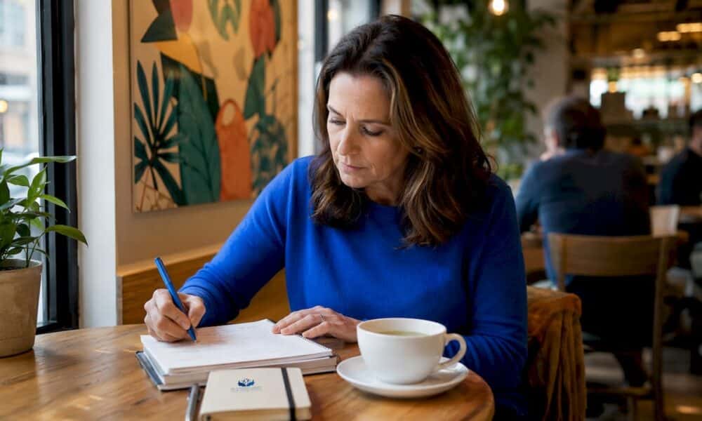 Woman preparing notes for conversation