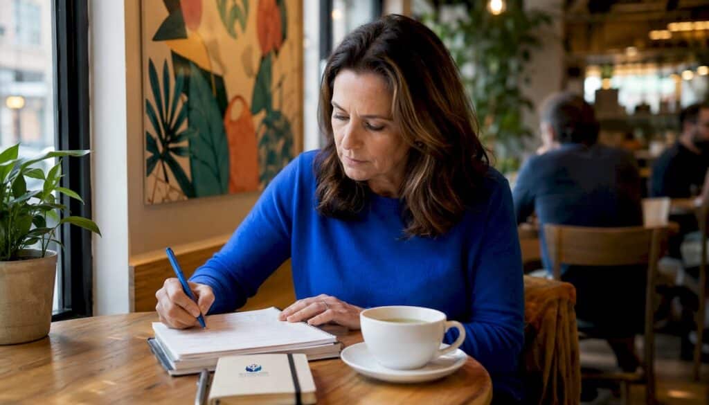 Woman preparing notes for conversation
