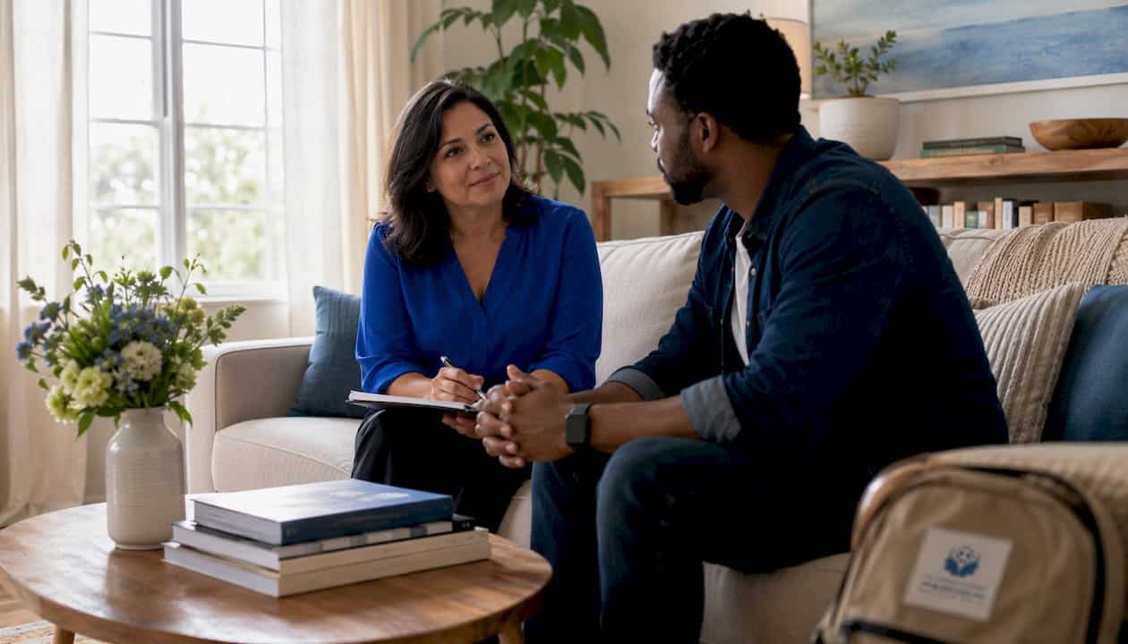 Two adults in empathic conversation