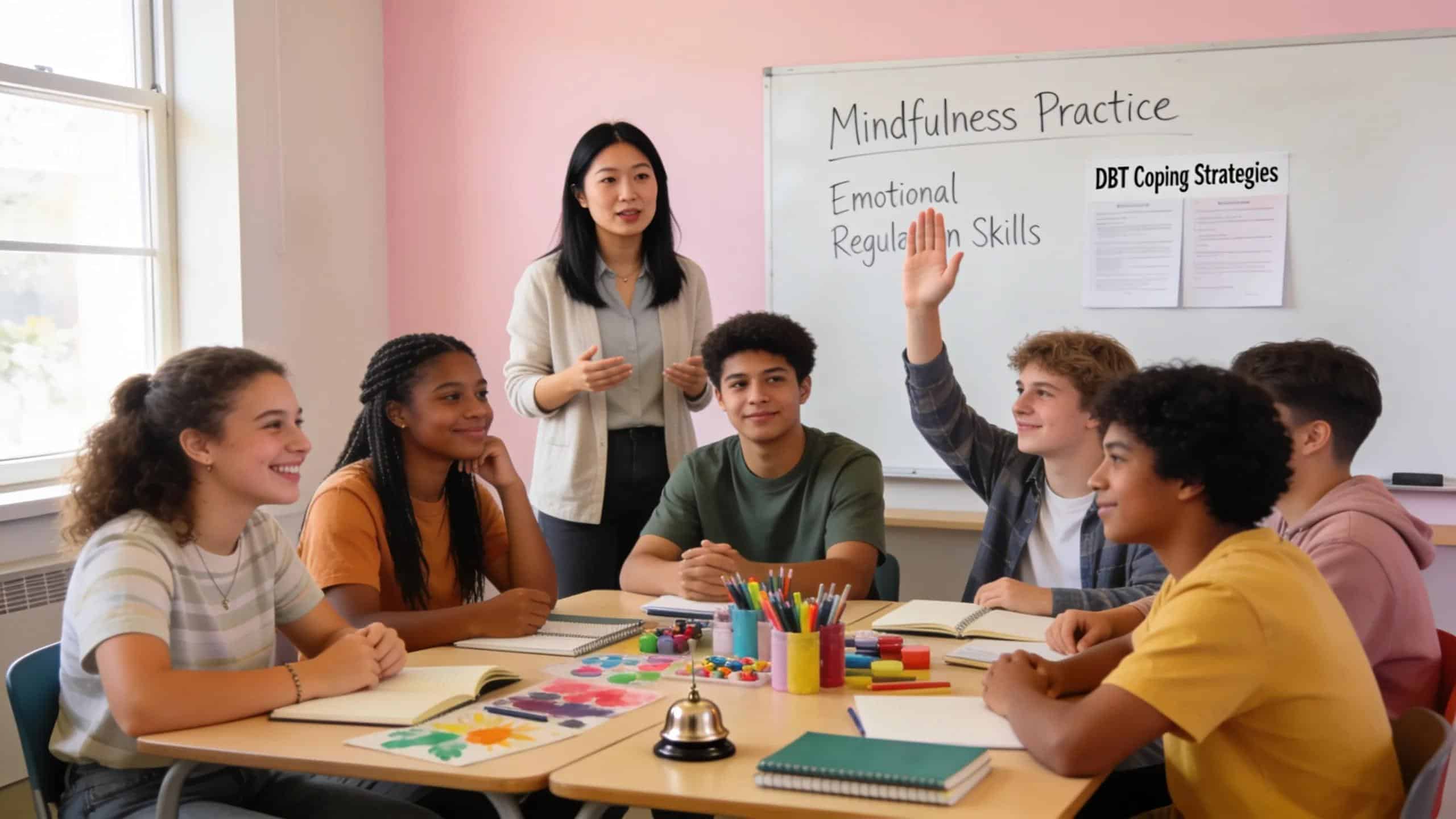 Adolescents engaging in DBT skills training fostering emotional growth