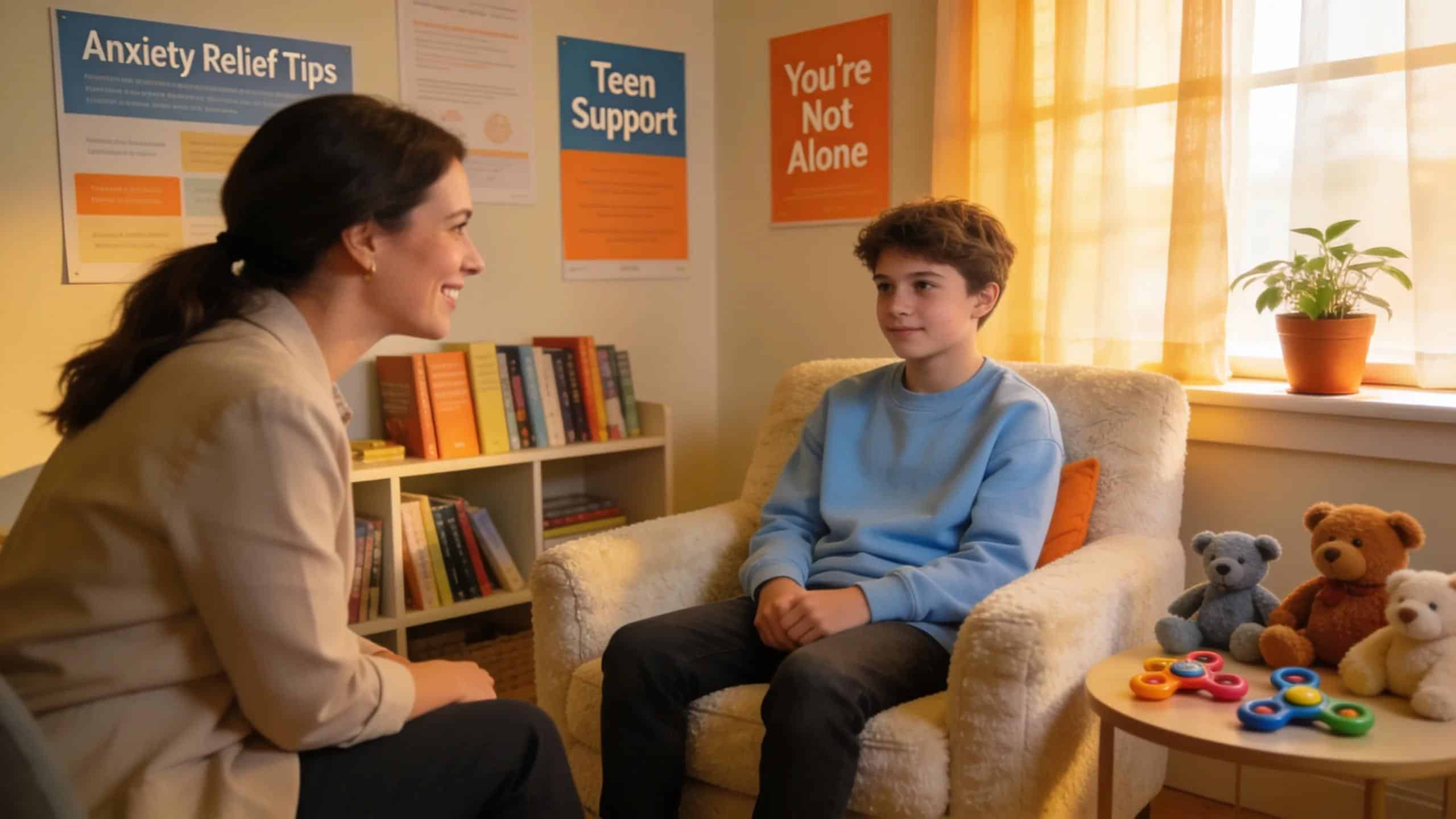 Teenage client receiving compassionate counseling for anxiety in a supportive environment