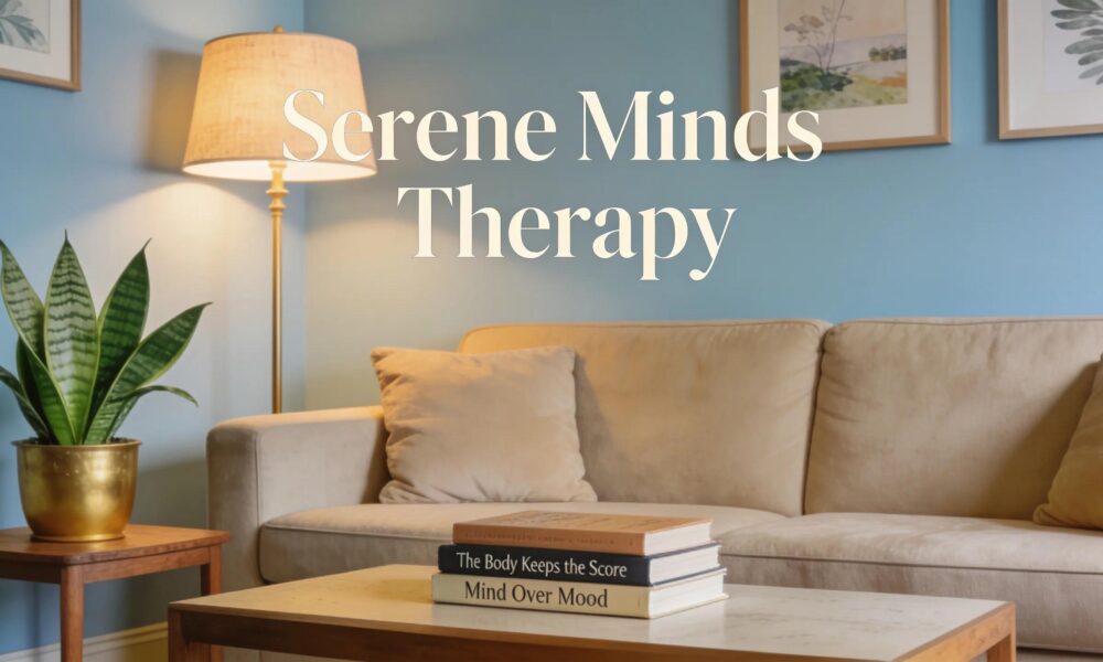 Therapy office with comfortable furniture and calming decor for mental health support