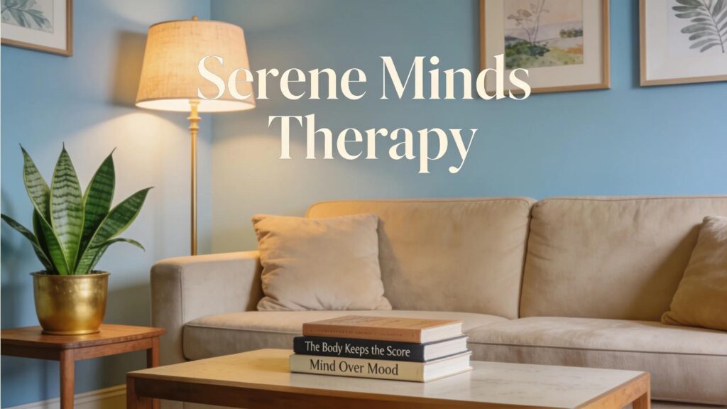Therapy office with comfortable furniture and calming decor for mental health support