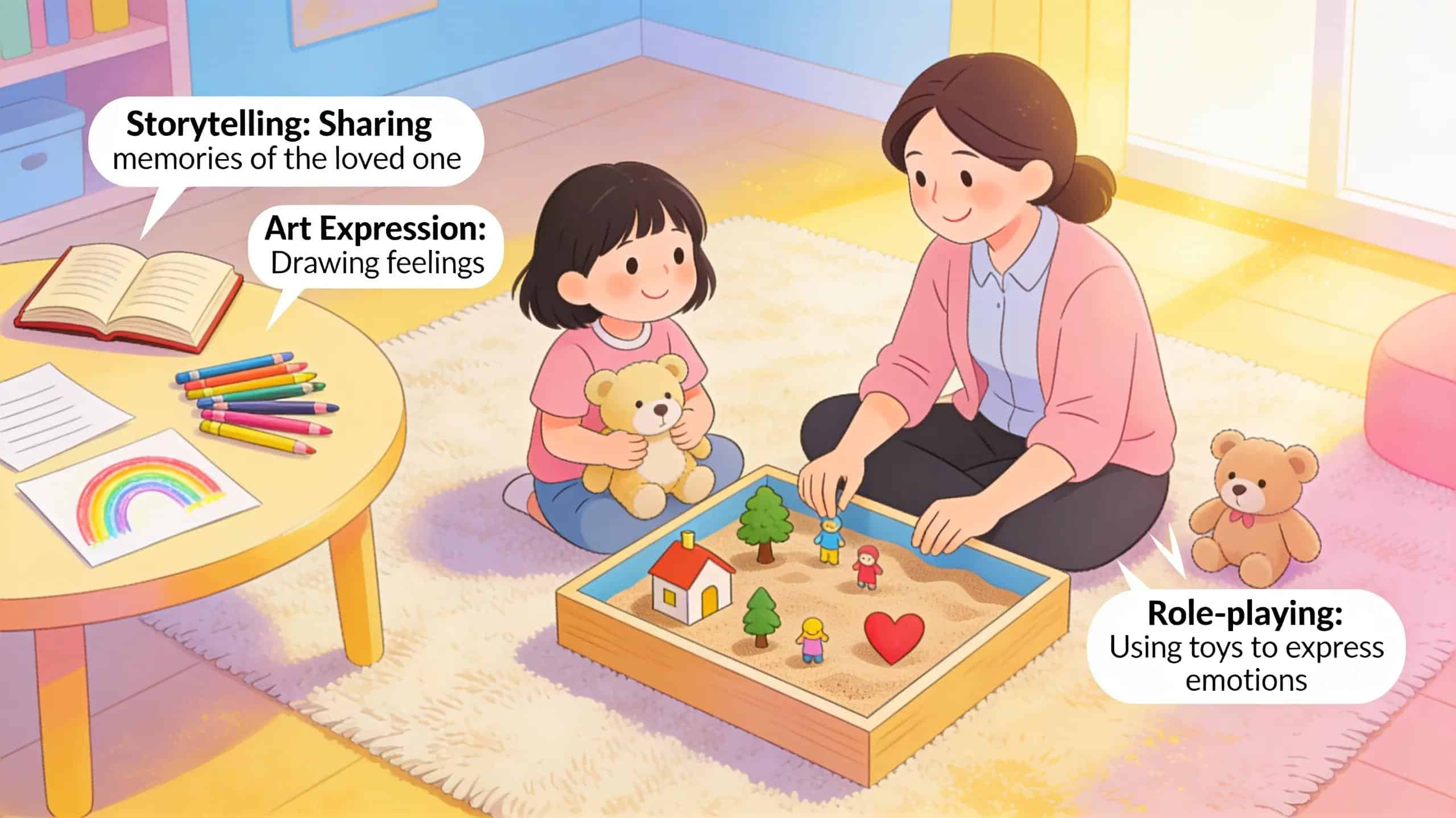 Play therapy session illustrating effective counseling strategies for grieving children