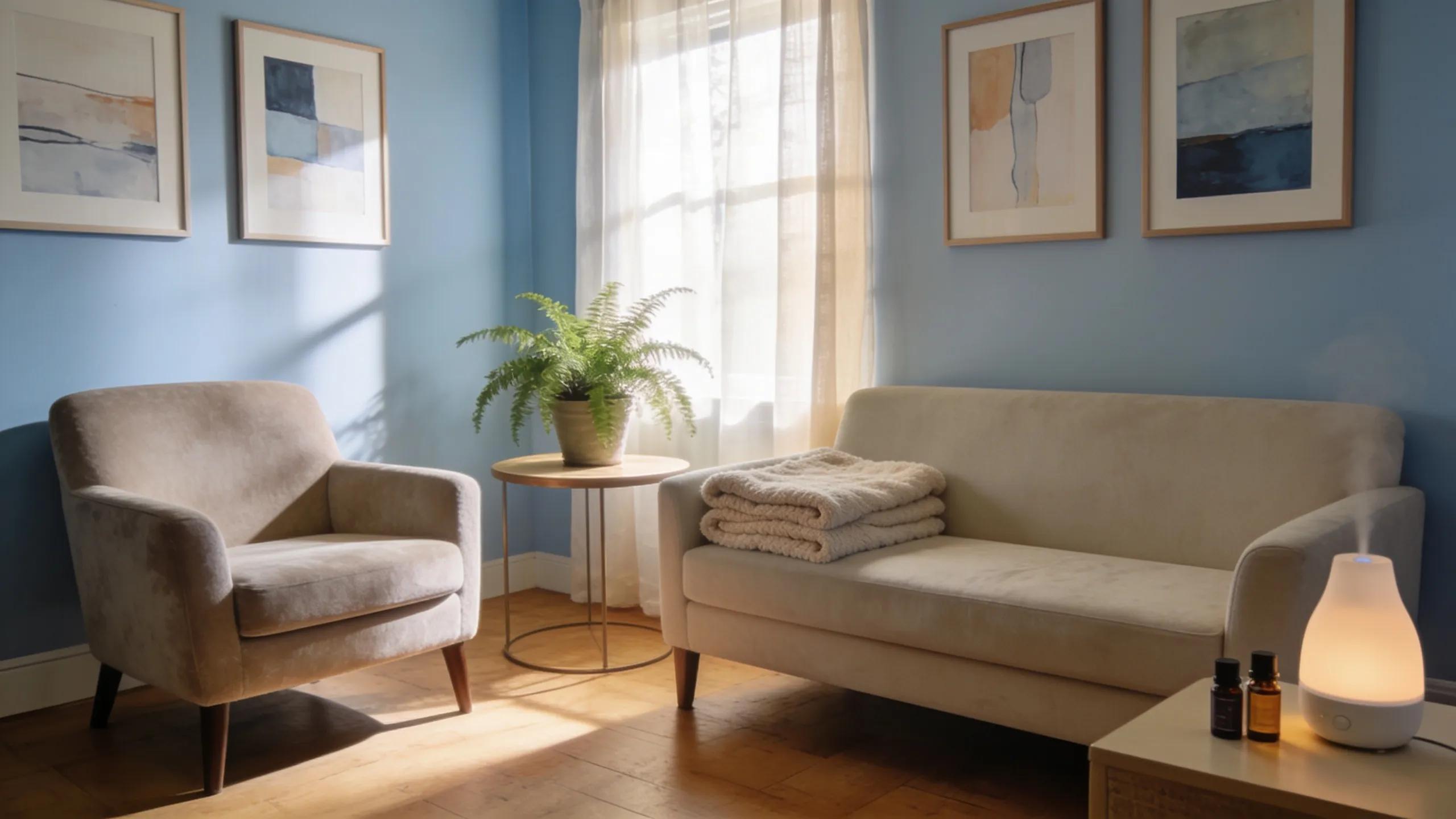Peaceful therapy room for grief counseling in New Jersey