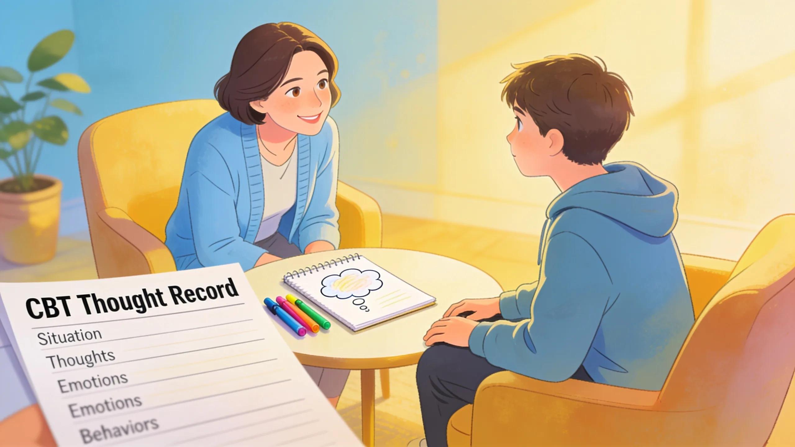 Adolescent therapy session showcasing CBT techniques in a supportive environment for teenagers