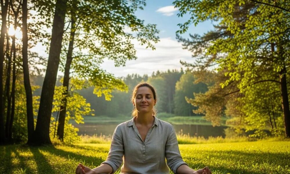 Person practicing mindfulness in nature, representing emotional well-being and DBT skills