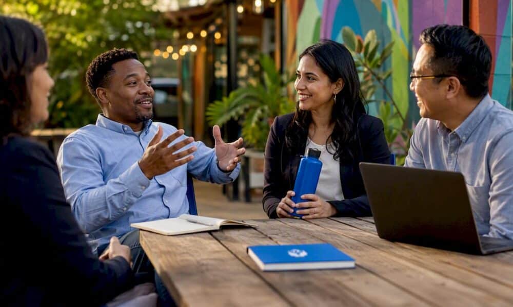 Diverse employees discussing mental health at work