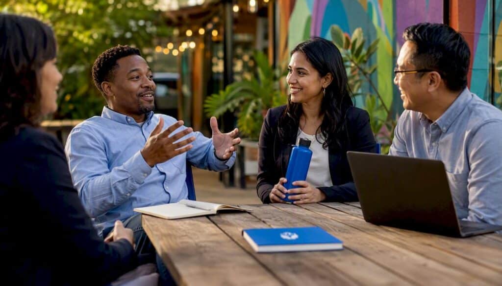Diverse employees discussing mental health at work