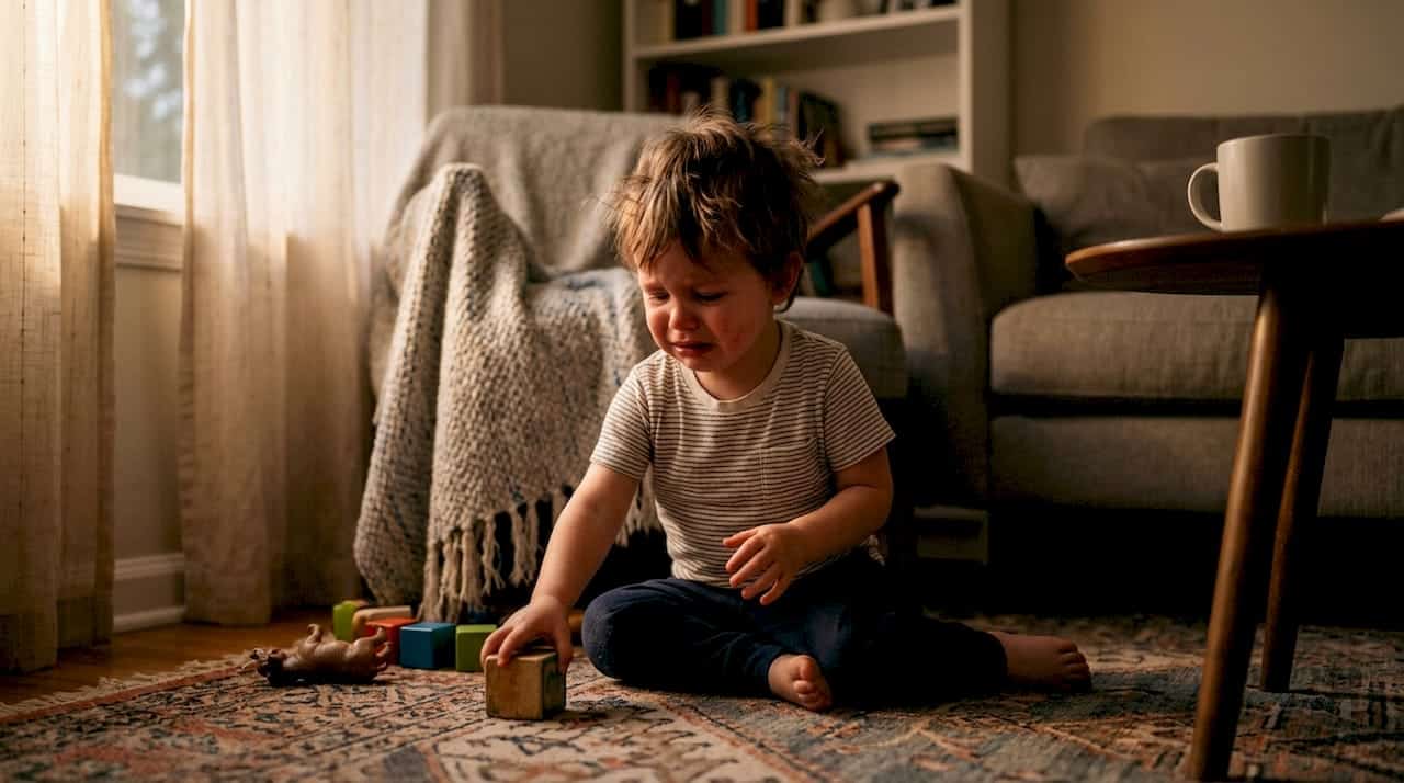 Child displaying emotional dysregulation with toy