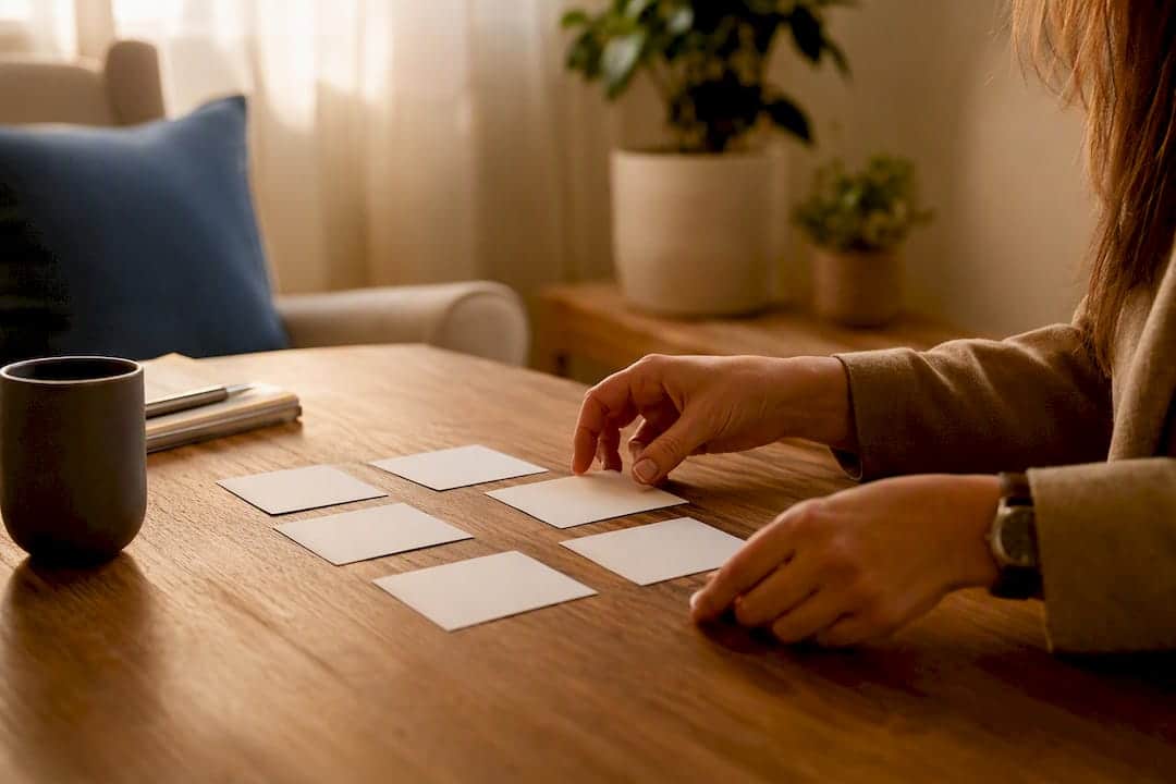 Therapist hands arranging boundary cards