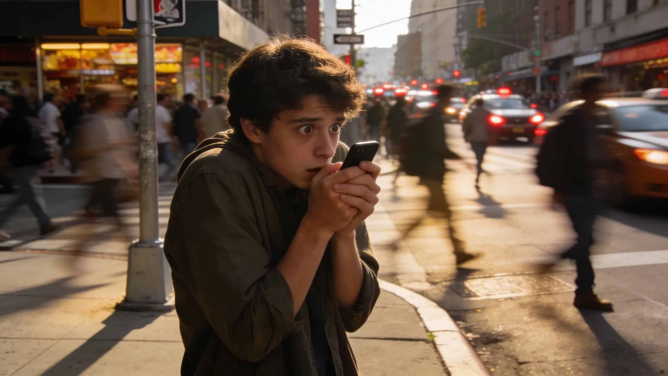 Individual experiencing anxiety in a crowded Bergen County street related to agoraphobia