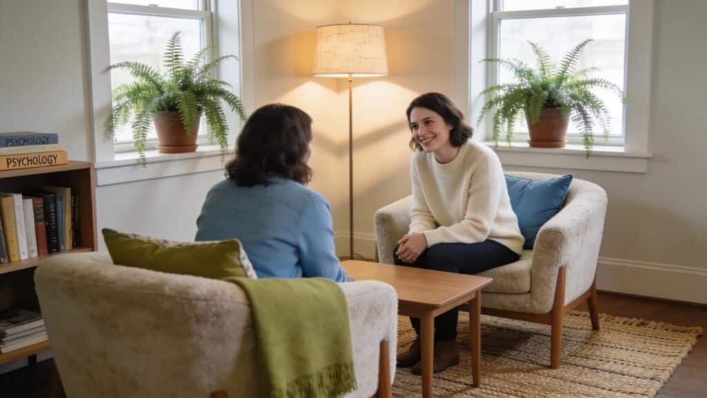 Therapy session in Bergen County showcasing a calming environment and support.